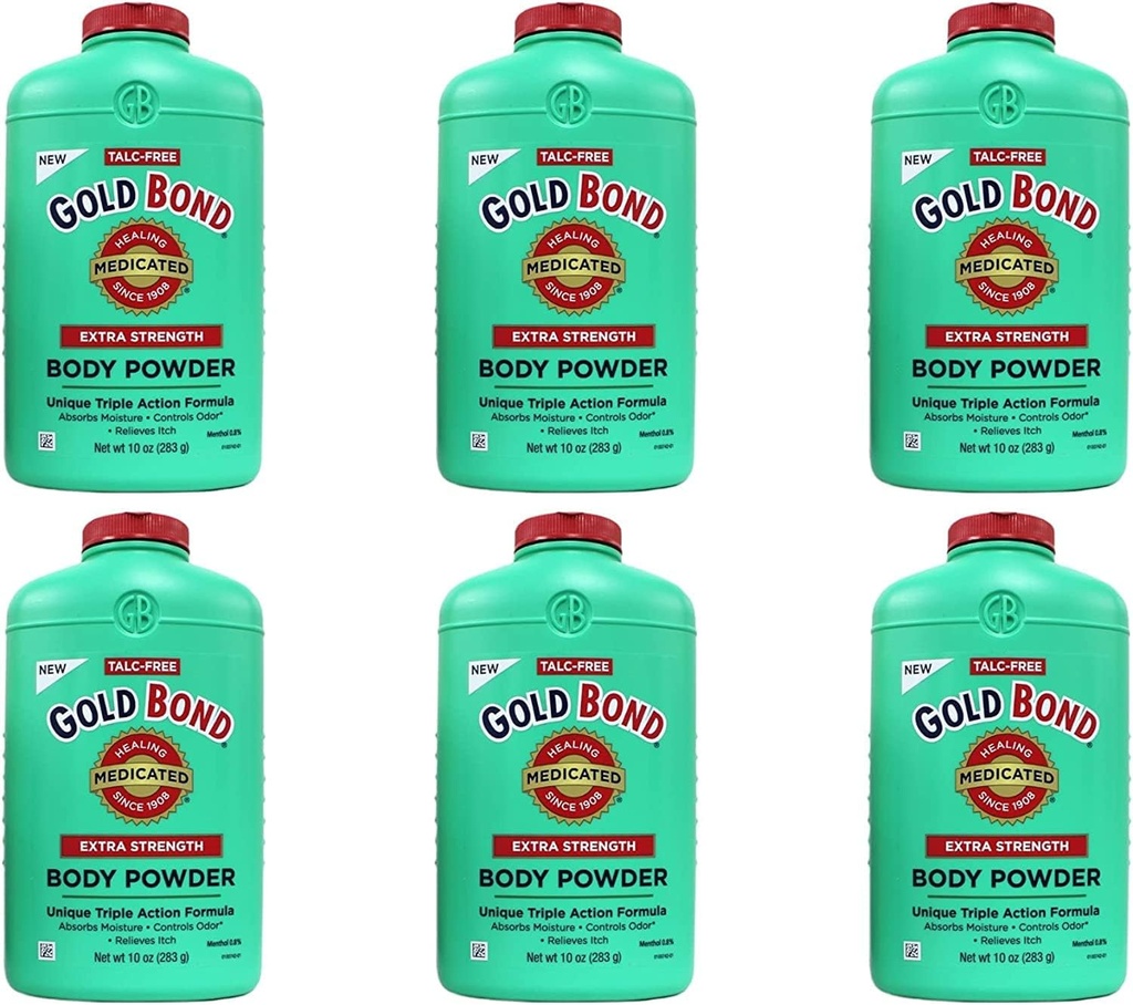 Gold Bond Body Powder Gemedicineerd Extra Sterkte - 10 oz, Verpakking van 6, Talk-Free