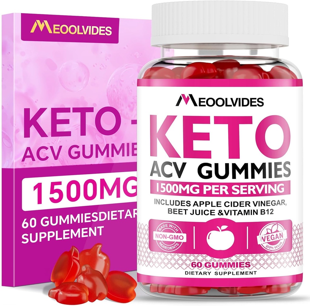 Gummies Keto ACV - vinaigre de cidre de pomme avec B6 & B12, végétalien, sans gélatine, kéto, nettoyage de désintoxication, non-OGM, pour les hommes et les femmes, 60 comtes