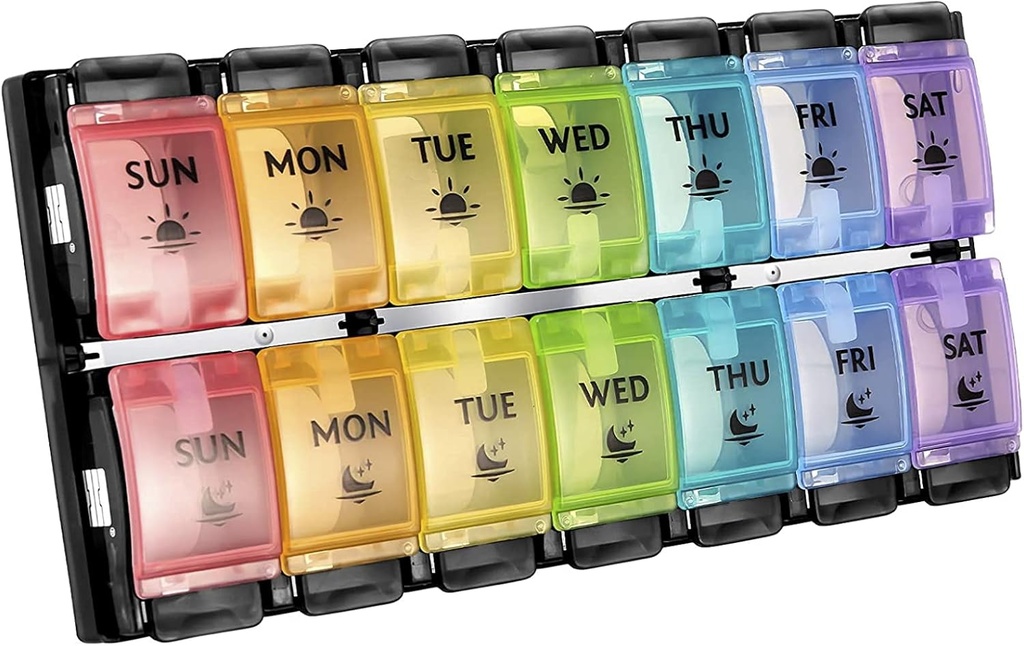 FGcase AM Wekelijkse 7 dagen pil Organisator, Grote Dagelijkse pil kisten pil Box met gemakkelijke Push Button, Pillen Herinnering Container voor Geneeskunde, Vitamine, Pillen, Visolie en Supplement
