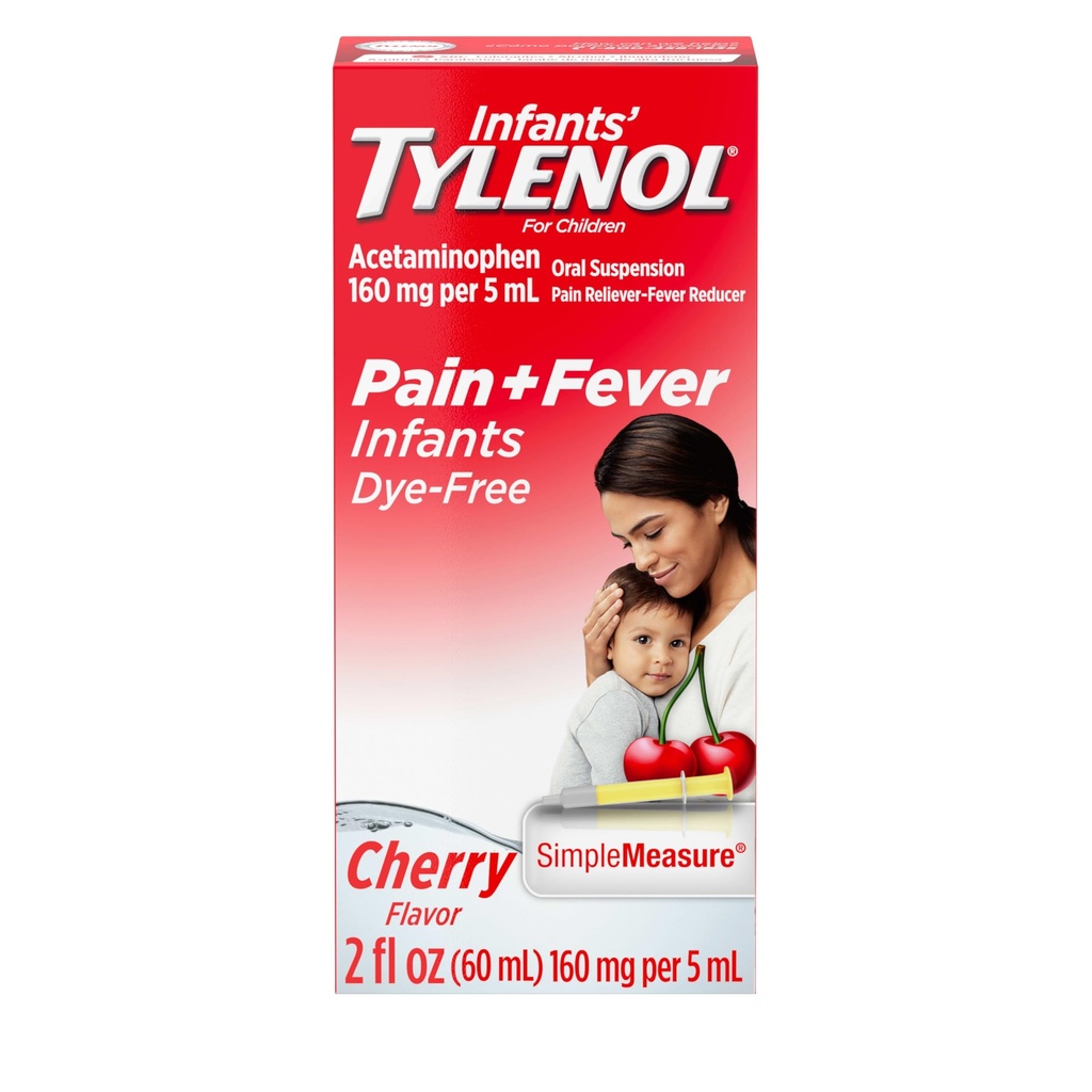 Tylénol antidouleur liquide et remède contre la fièvre, suspension orale, acétaminophène sans colorant pour la gorge, les maux de tête et les dents, réducteur de fièvre pour les enfants; Flaveur de cerise, 2 fl. oz.; boîte de 1