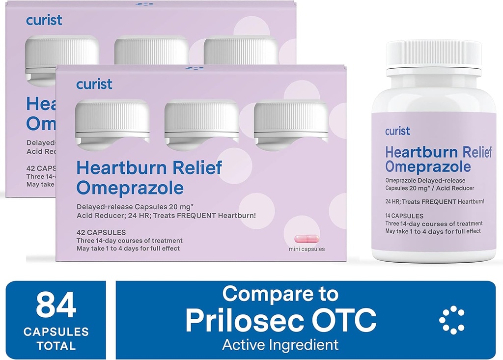 Curist Omeprazol 20mg Bulk 84 ct (2 verpakkingen van 42 ct) Capsules Vertraagd Release - Acid Reflux Medicine for Heartburn Relief - Omeprazol Magnesium 20,6 mg 84 Capsules