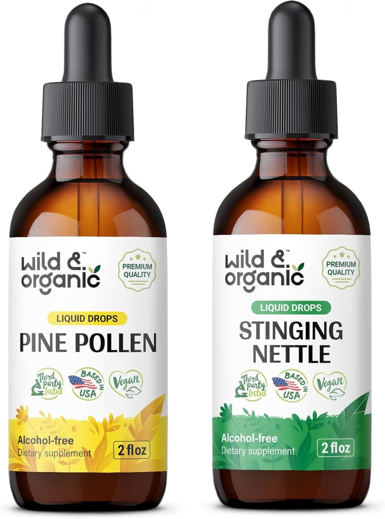 Wild & Organic Pine Pollen Tinctuur 2 fl oz & Stinging Nettle Root Tinctuur 2 fl oz