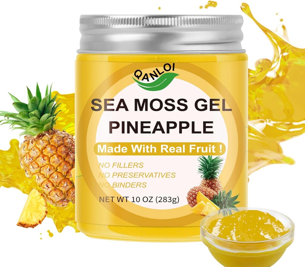 Biologische Sea Moss Gel,(10OZ) Ierse Seamoss Gel Gemaakt met echt vers fruit,Gluten-Free&Vegan Friendly&Non-GMO Superfood met alle natuurlijke essentiële vitaminen,Minerals (Pineapple)