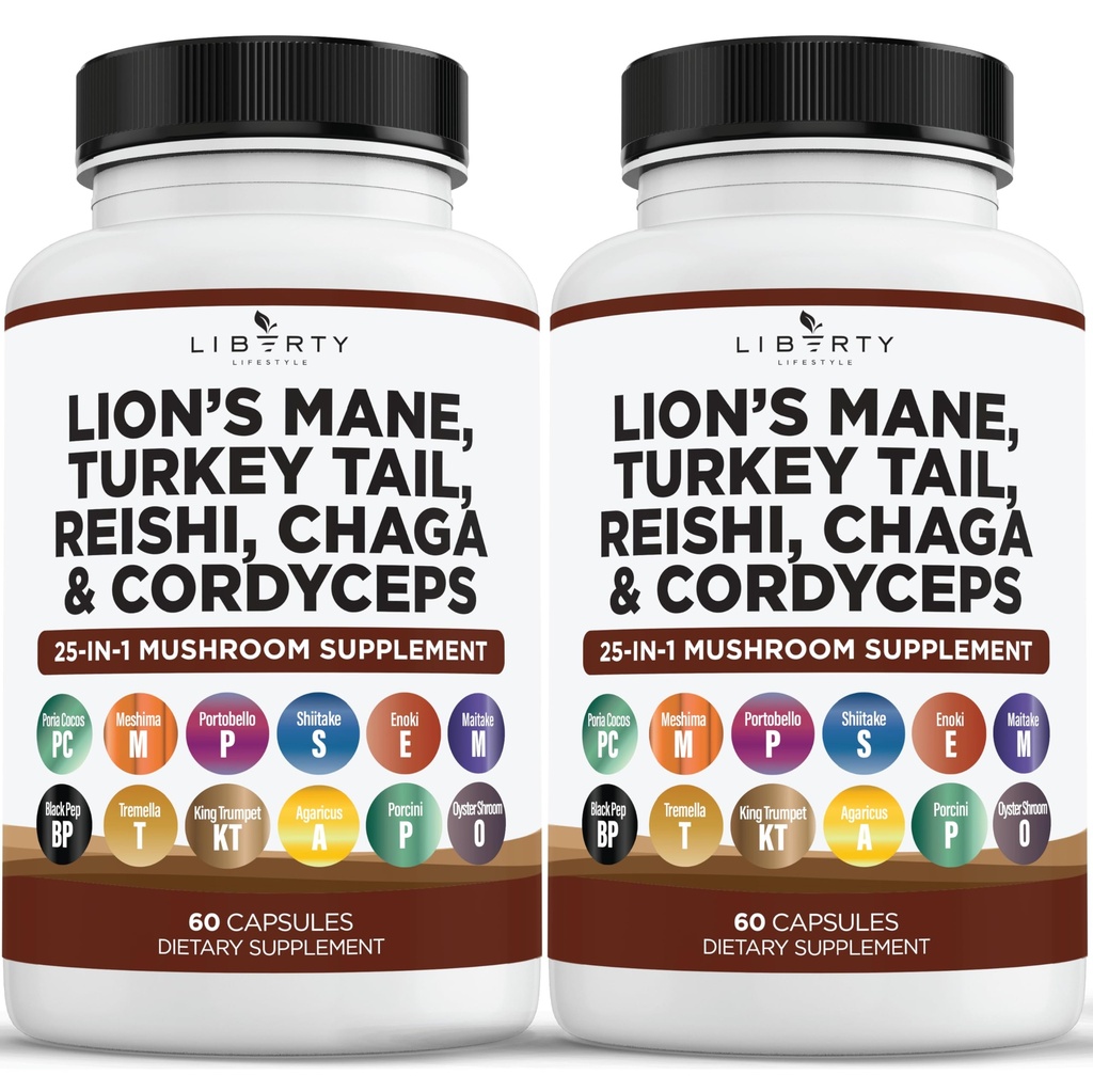 Leeuwen Mane paddo supplement met Turkije staart Reishi Cordyceps Chaga met marshmallow wortel - 2-pack