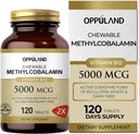 Methyl B-12 5000mcg Chewable with Folate - Vitamine B12 Methylcobalamine Comprimés sublinguals - Soutienne l'énergie et la fonction cérébrale - Supplément végétalien - Arôme orange - 120 Compte