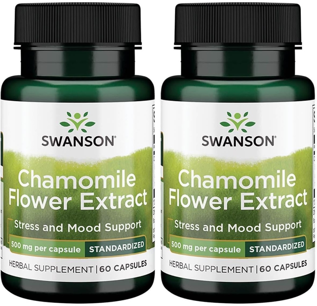 Swanson Camomile Flower Extract 500 Milligrammes Standardisé à 1,2 % Apigenin 6 mg par gélule 60 Capsules (2 Pack)