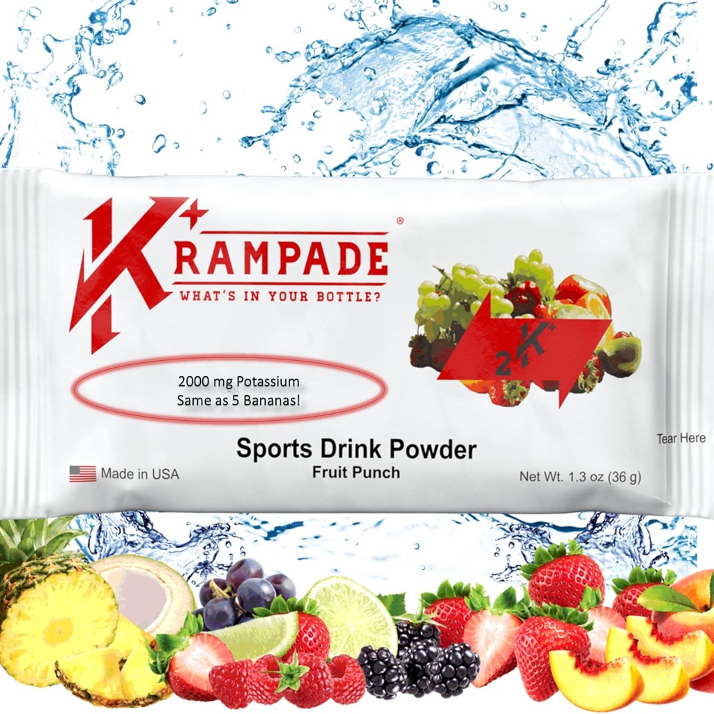Krampade Anti-Cramping Kalium Vervanging Sport Drink - 2K Fruit Punch Enkele Serve Kleurloos