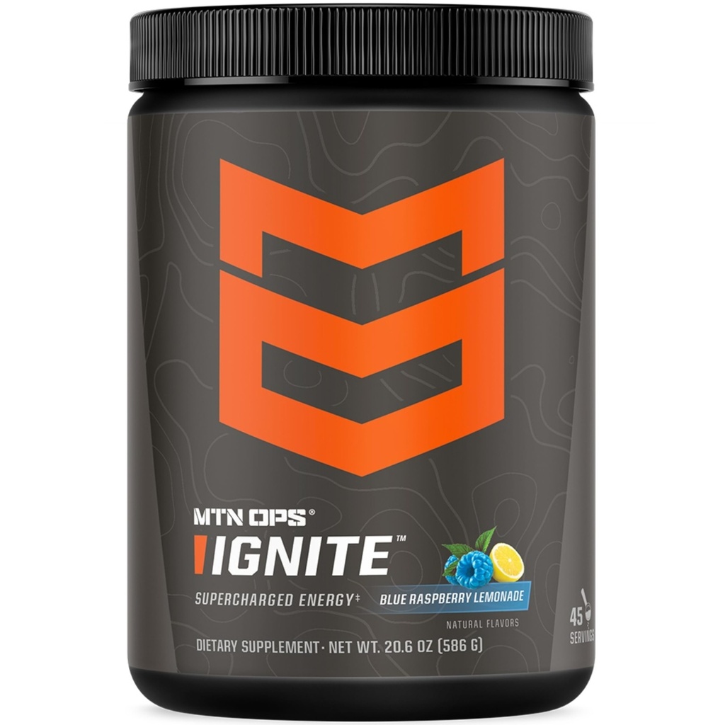 MTN OPS Ignite Energy Drink Powder, Glutenvrije Nootropic Supplement Drink Mix, L Arginine, L Citrulline, Cafeïne & Nootropic Sugar Free Drink Mix, 45 Servings, Blue Raspberry Limonade