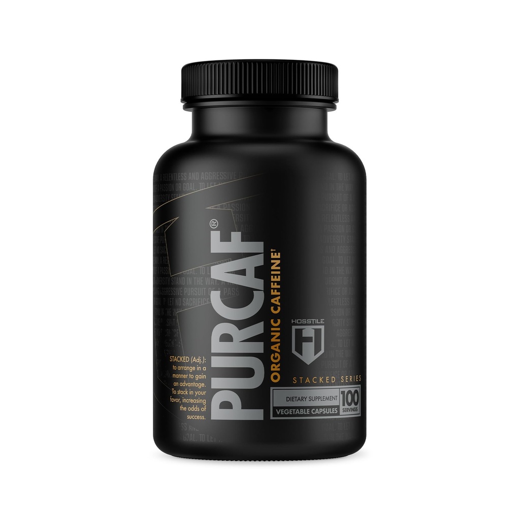 HOSSTILE PurCaf Capsules de caféine biologique, supplément énergie naturelle, sans crash ou jitters, pré-entraînement et énergie, 200mg par portion, 100 pilules