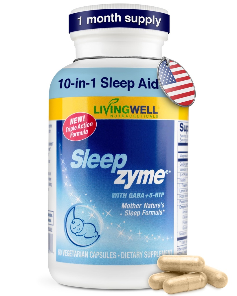 Supplément lit avec Melatonine, GABA, 5-HTP, racine valériane, Magnésium, L-Theanine, Lemon Baume & Hops pour le snooze profond et le décompression - 60 Capsules