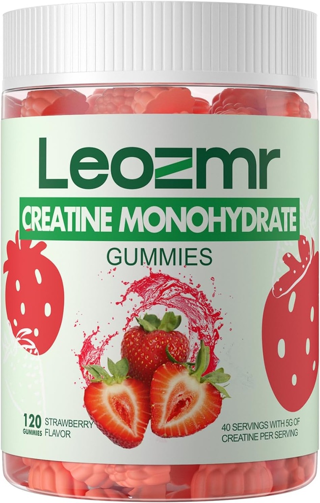 Creatine Monohydraat Gummies 5000mg voor mannen & vrouwen, Kauwtabletten Creatine Monohydraat Supplement(120 Telling)- Aardbei 120 Gummies