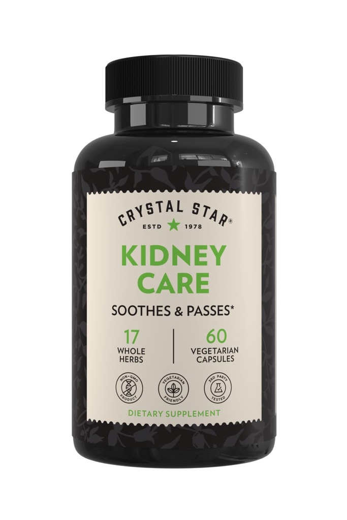 Soin du rein Crystal Star (60 capsules) – Supplément à base de plantes pour nettoyage du rein, désintoxication et soutien - racine de pierre, racine de gravier et racine d'hydrangea - non-OGM
