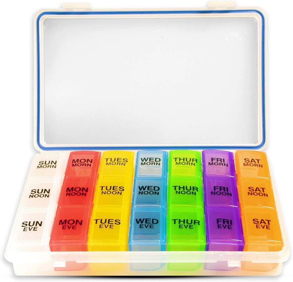 GMS 7-Day 3-Times-a-Day pil Organizer - met dagelijkse verwijderbare medicatie containers, geschikt voor vitamine en geneeskunde gebruik - Veilig, stevig, waterdichte wekelijkse tablet Organisator, Ideale pil Box voor reizen