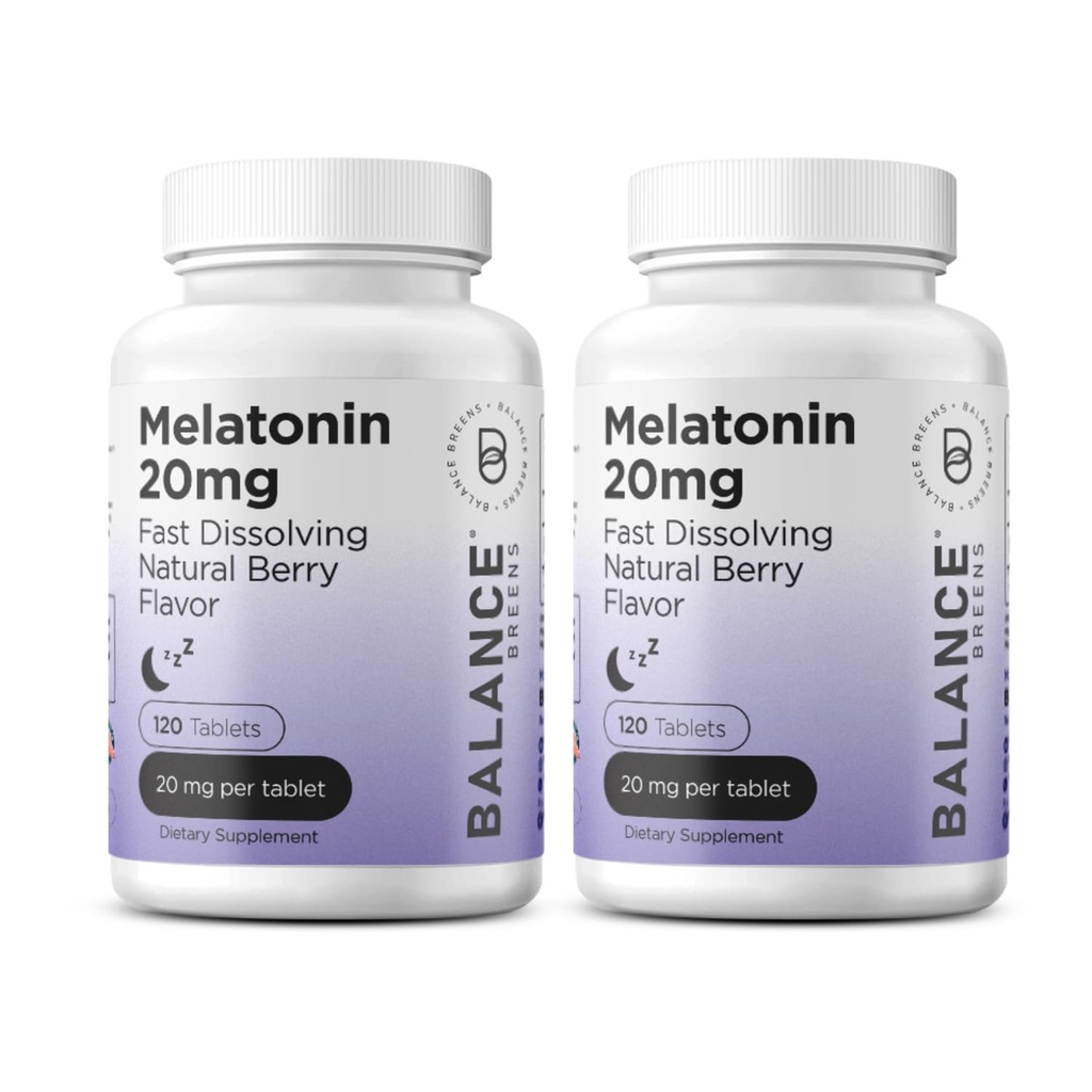 Melatonine 20mg Fast Solution Tablets - High Potency, Fast Acting, Natural Slaap Support - Slaapmiddelen voor volwassenen - Niet-Groggy, Drug-Free Formula - 120 Slaappillen - Pack of 2