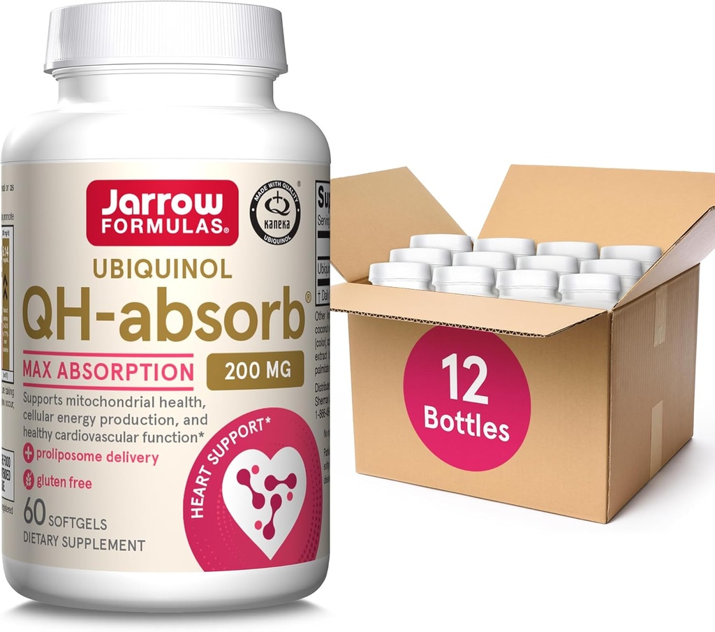 Jarrow Formules QH-Absorb, 200 mg, Ubichinol Dieetsupplement voor gezonde cardiovasculaire functie, 60 Softgels, 60 Day Supply(PACK OF12)