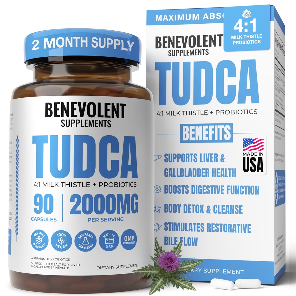 2000mg Advanced TUCCA Supplement - Max Absorptie TUCCA Bile Salts with 4:1 Milk Thistle and Probiotics - Supports Liver Detox & Cleanse, Gallblader, Gut & Niergezondheid - 90 Vegan Capsules