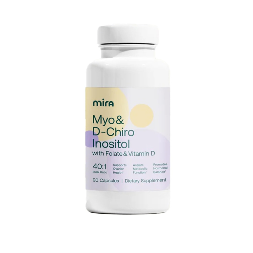 MIRA PCOS Supplément, Myo Inositol & D-Chiro Inositol 40:1 Ratio, aide à promouvoir l'équilibre hormonal et à soutenir la santé et le métabolisme ovariens, 90 capsules (30 portions), 1 bouteille