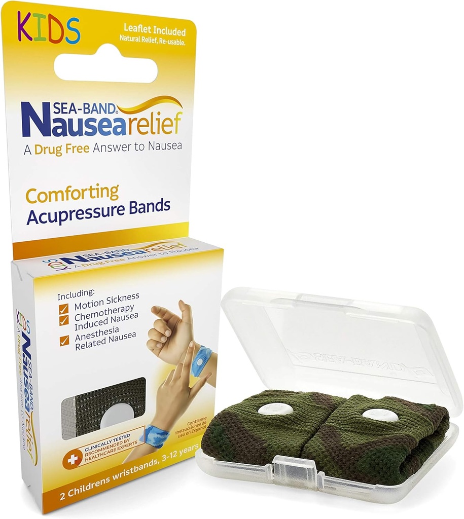 Bracelet d'acupression Sea-Band Anti-Nauséa pour le mouvement et la maladie du matin, enfant, 1 paire Camouflage