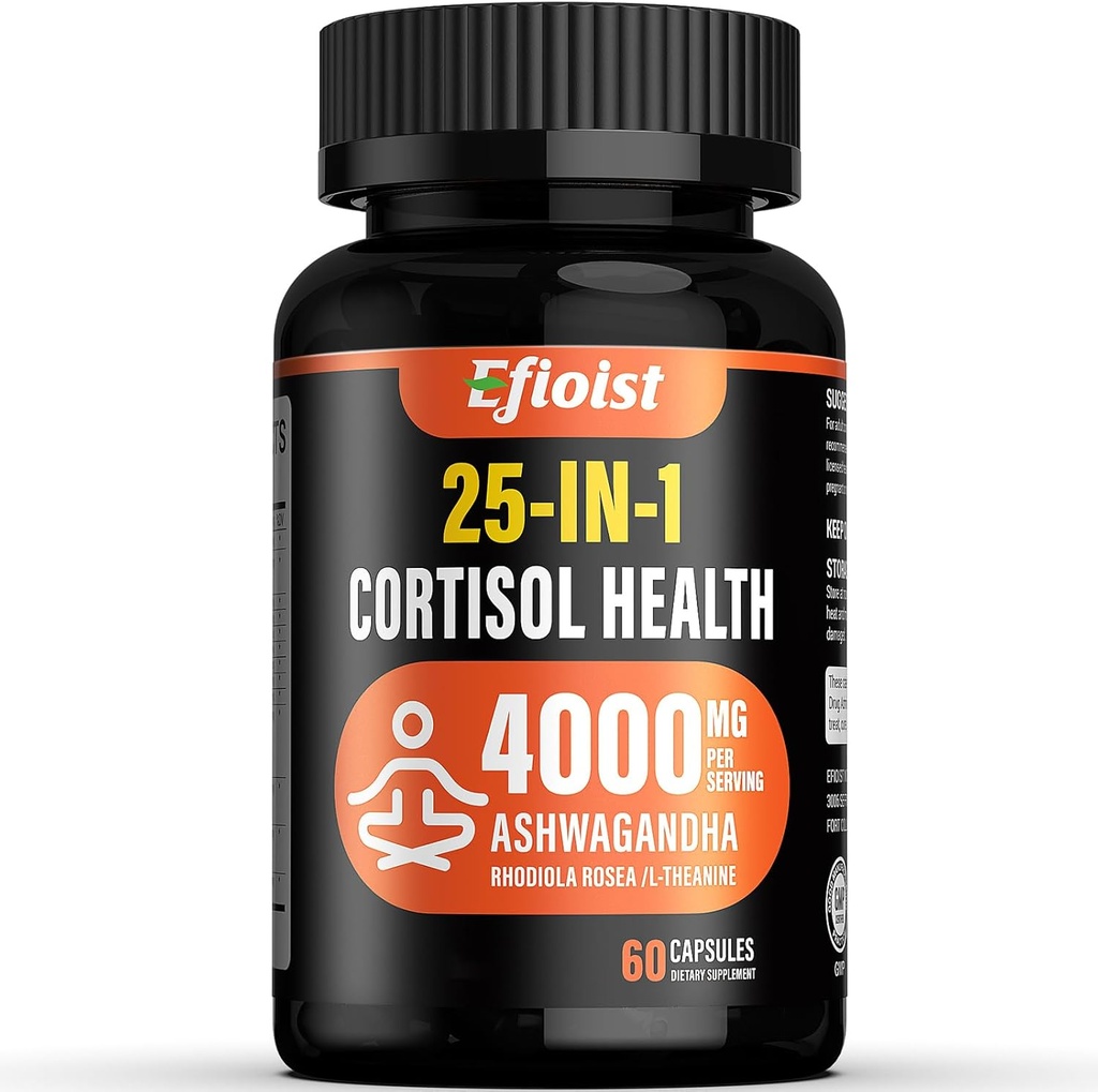 Cortisol Health Supplement, 25-in-1 Cortisol Reducer voor vrouwen en mannen, Cortisol Supplementen voor met Ashwagandha, Rhodiola Rosea, L-Theanine, voor Mood, Focus, Slaapondersteuning, 2 Capsules