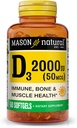 MASON NATUURLIJKE Vitamine D3 2.000 IE Ultra sterkte, ondersteunt botdichtheid, sterkte & Immune Health, 60 Softgels