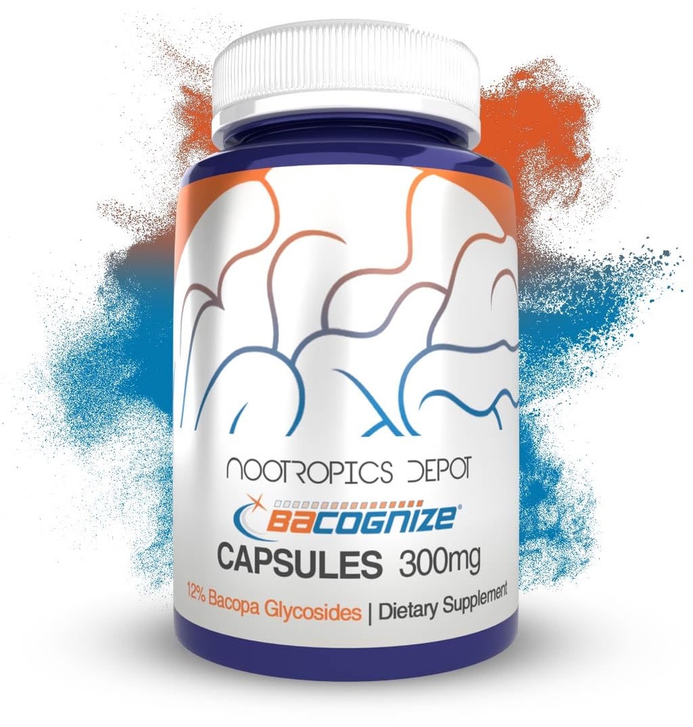 Nootropics Depot BaCognize Bacopa Monnieri 300mg Capsules (120 Count) Herbe ayurvédique non-OGM, sans gluten et amie des végétariens