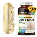 BIO KRAUTER Lions La Mane Supplément Capsules 1800 mg - 250 Compte - Vegan Lions La Mane Supplément en poudre pour le soutien du cerveau - 3 mois d'approvisionnement - Pas de remplissage