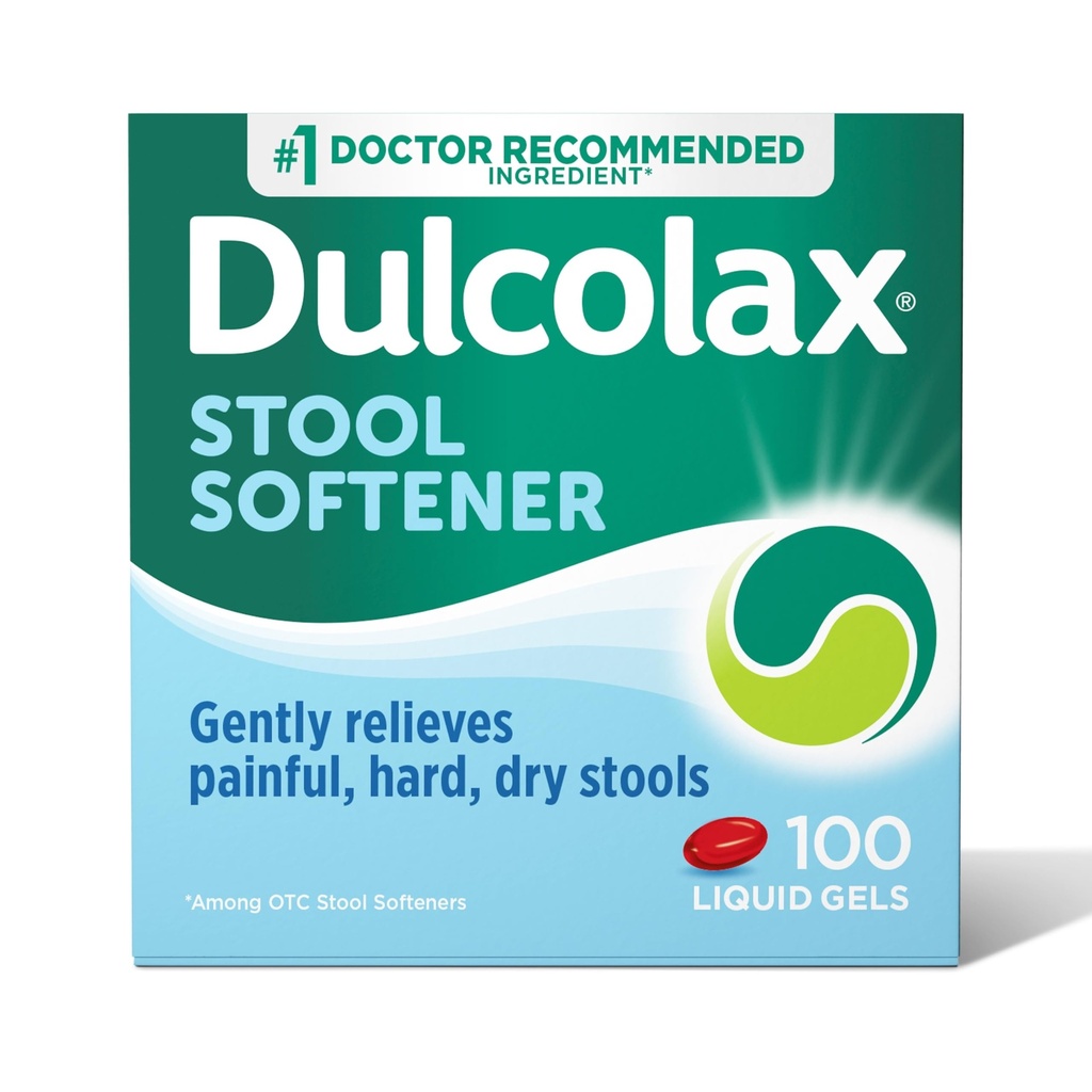Dulcolax Stool Softener Laxative Liquid Gel Capsules, Zachte Constipatie Relief for Hard, Dry Stools, Docusate Sodium 100 mg, 100 Tellen