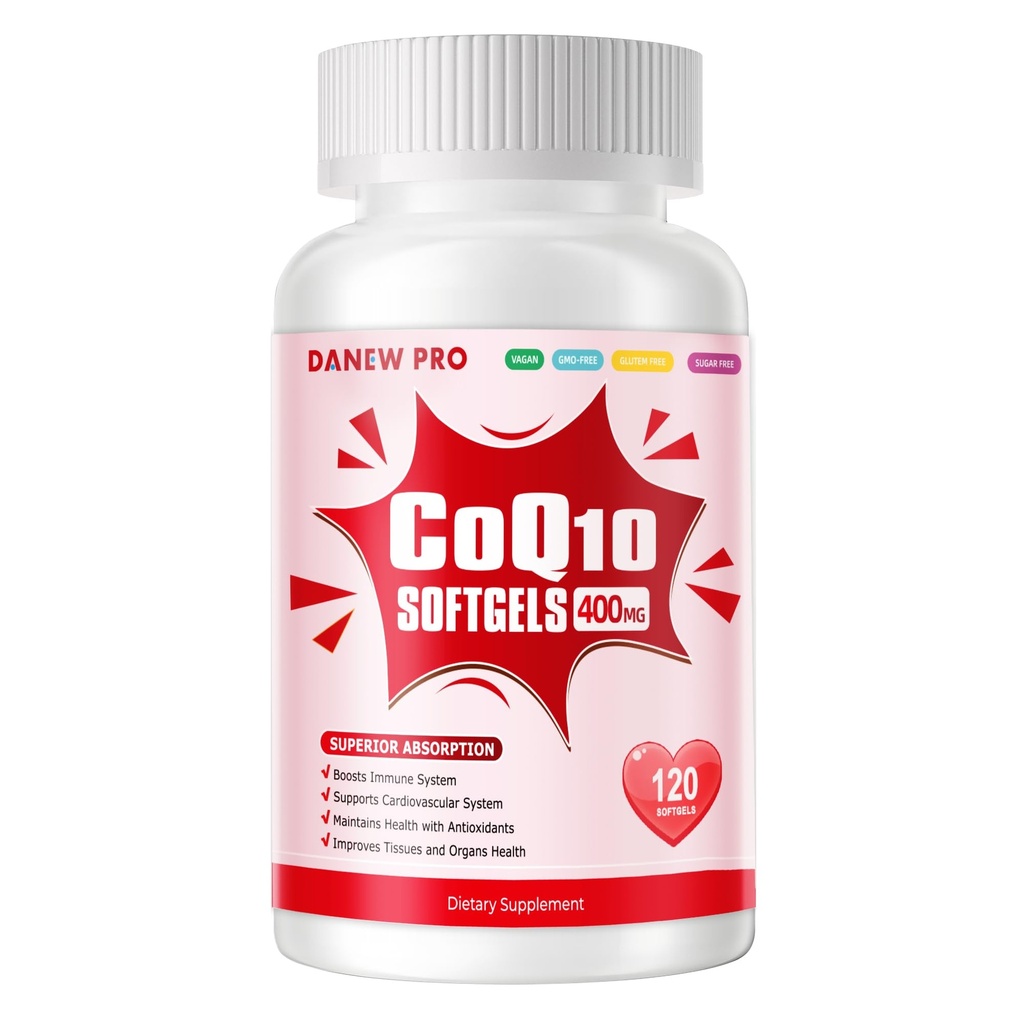 CoQ10-400mg-Softgels avec PQQ, BioPerine et Omega-3, Coenzyme Q10(Ubiquinone) Supplément pour haute absorption, puissant antioxydant, support coeur et production d'énergie, 120 portions
