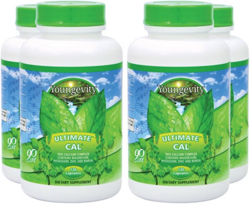 Youngevity Ultimate Cal - Calcium Magnesium Bone Health Supplement met D-3, Zink, Kalium, Boron - Zeer absorbeerbaar - Immune en Joint & ligament Support - 120 capsules (verpakking van 4)