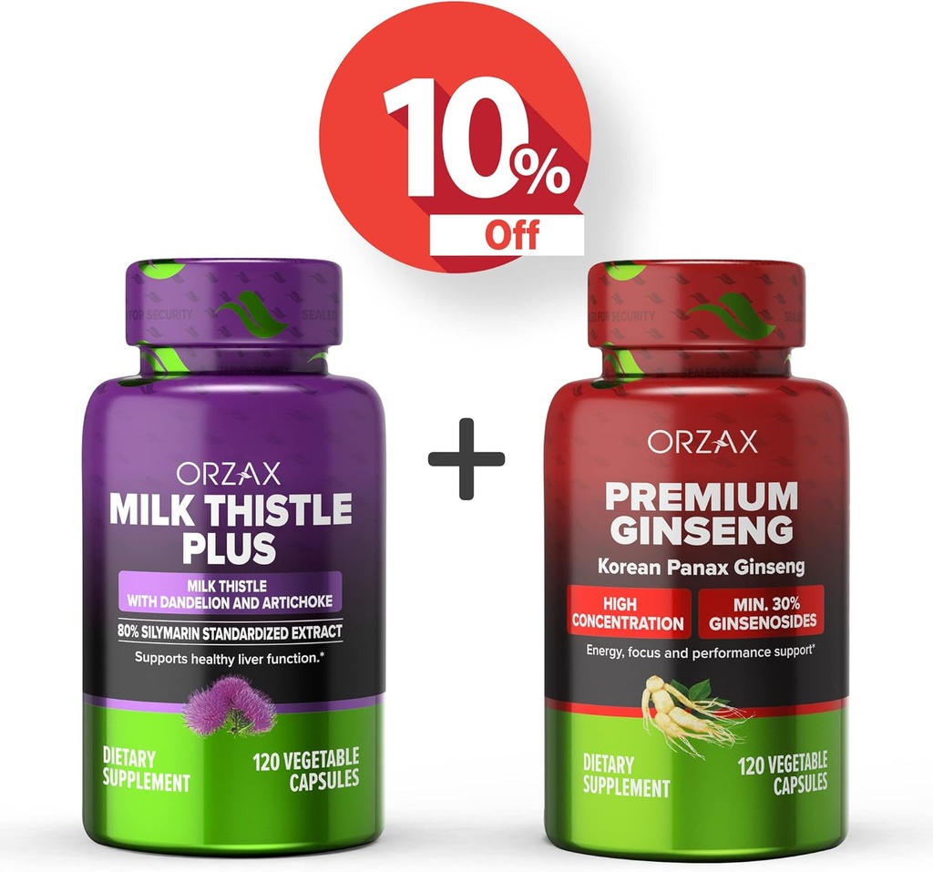 ORZAX Milk Thistle Plus 120 Vegatable Capsules en Premium Ginseng 120 Vegatable Capsules, Bundle