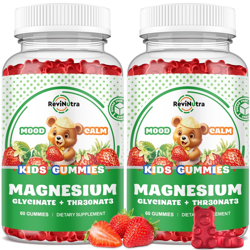 Magnesium Complex Gummies- Kalm Kauwbare Gummies voor kinderen & Volwassenen- Magnesium Glycinate Supplement-w/Omega-3, Vitamine B6, D3- Ondersteuning Kalme Stress Relief, Bones, Mood, 2 Pack