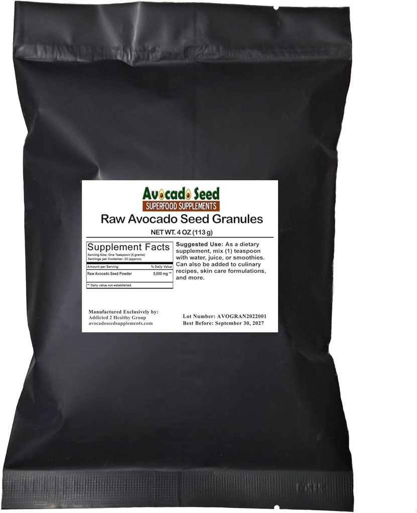 Granules de graines d'avocat cru 4 onces - Antioxydants, fibre, cholestérol, santé du coeur, soins de la peau-Fabricant original