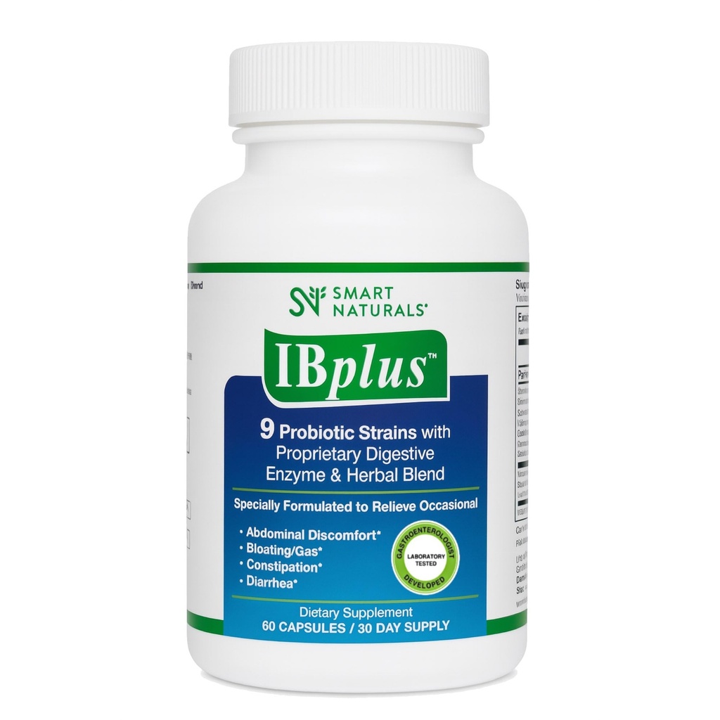 IBplus® Probiotic, Digestief Enzyme & Herbal Blend, Verbeterde Formula-60 Capsules!! Voor Irritable Bowel - Buikpijn, Constipatie, Diarree, Gas/Bloating Formula by Smart NaturalsTM