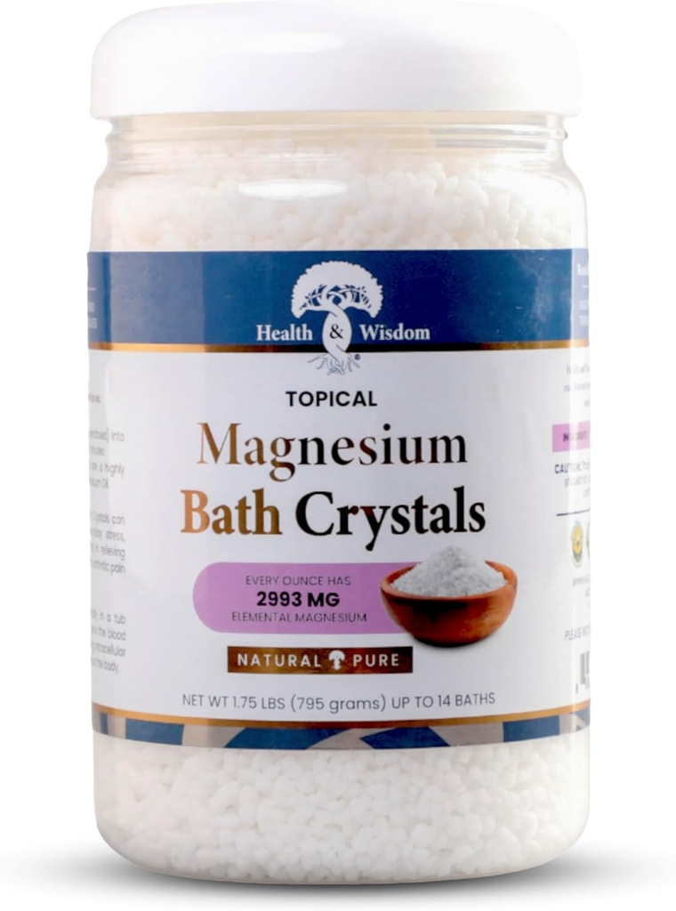 Gezondheid en Wijsheid Magnesium Bad Kristallen - Badzout met hoge concentratie en verbeterde absorptie voor spier- & Joint Relief - Dode Zee Bron - Ongeurend - 1,75 lbs - Tot 14 toepassingen