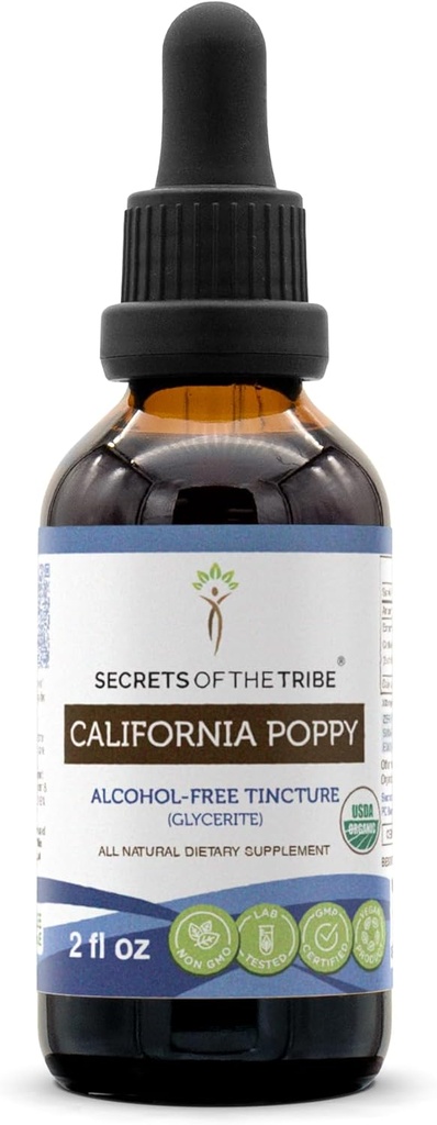 California Poppy Teinture biologique USDA Extrait d'alcool-FREE, gouttes à base de plantes à haute puissance.