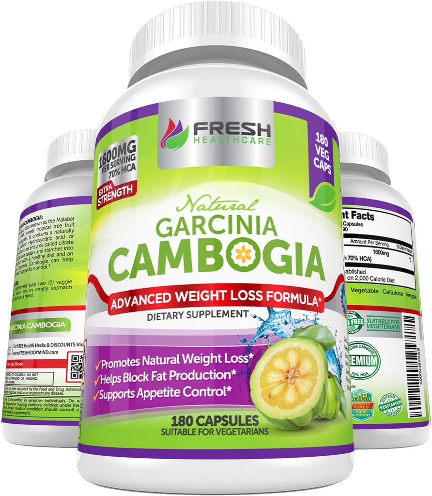VERSE GEZONDHEIDSZORG 100% Pure Garcinia Cambogia Extract - Alle natuurlijke eetlust Suppressant en gewicht management ondersteuning - 180 capsules