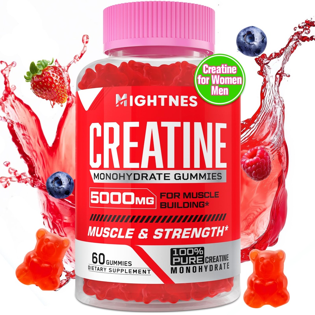 Creatine Monohydraat Gummies for Men & Women - Createine Pre-Workout Gummies with Taurine & Vitamin B6 B12 for Maximum Strength, Muscle, Energy, Endurance & Focus, Organic, Vegan-60 Count