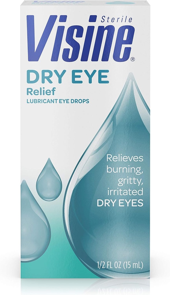 Visine Dry Eye Relief Lubricant Eye Drops with Polyethyleen Glycol 400 to Moisturize and Soothe Irritated, Gritty and Dry Eyes, Designed to Work Like Real Tears, 0,5 fl. oz