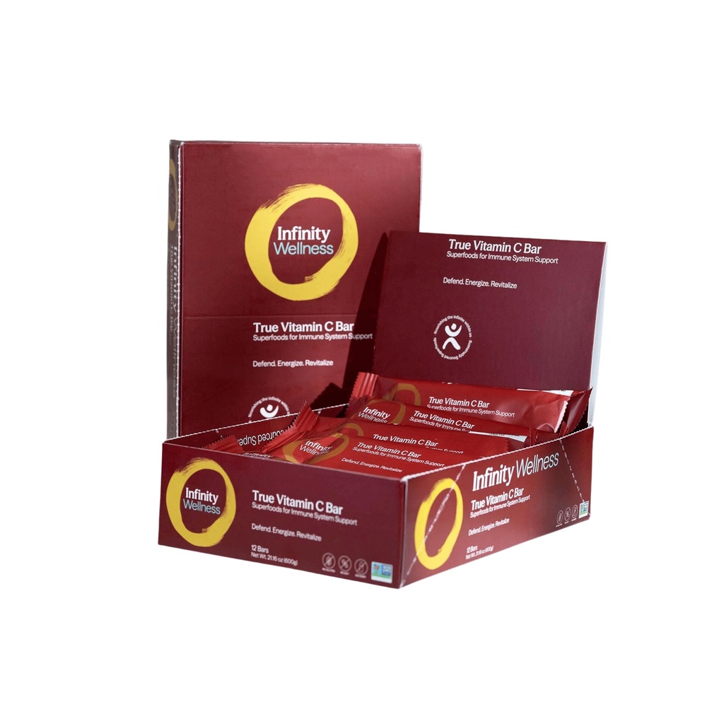 Infinity C Superfood Bars, Barres d'énergie saine avec 1125 mg de vitamine C, ingrédients à base de plantes pour stimuler l'Immune, Camu Camu, Acerola, poudre Amla, et Shilajit, cru, sans gluten, non OGM