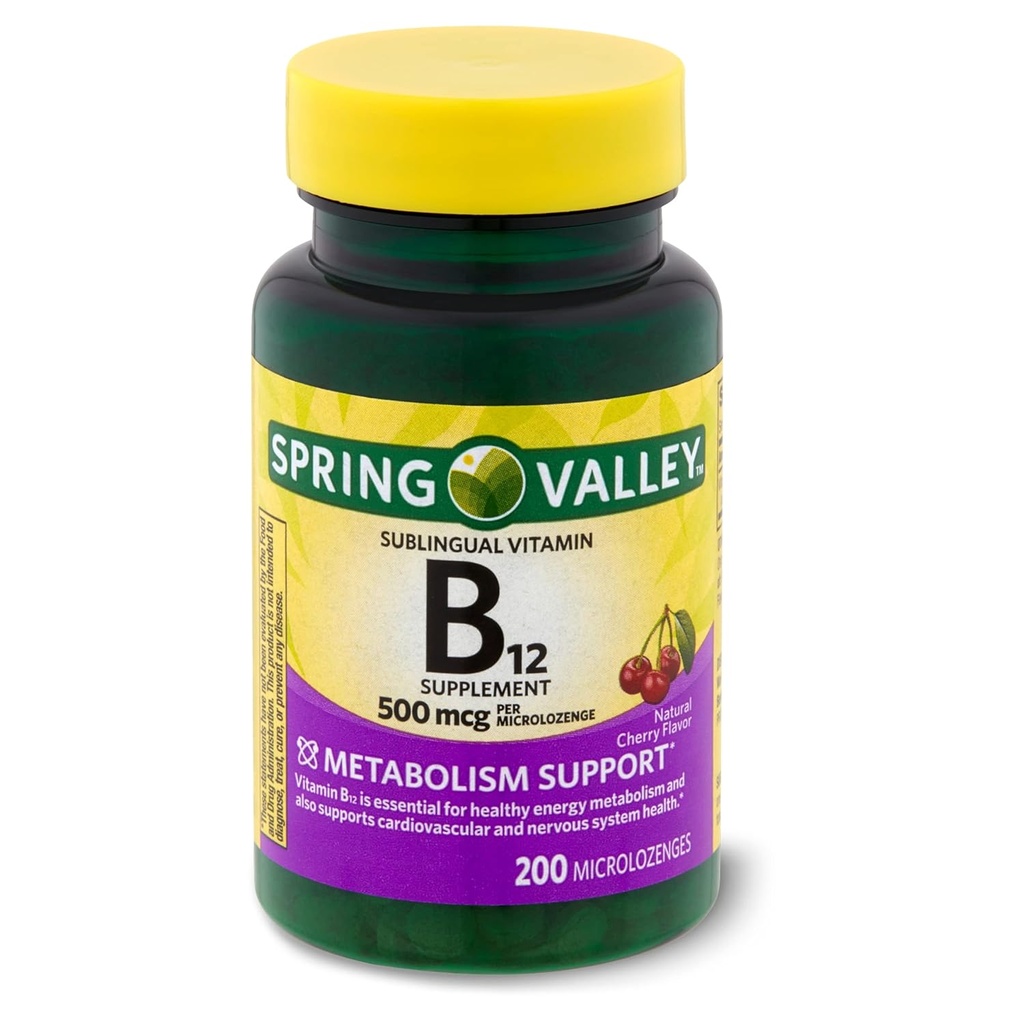 Vallée du printemps : points sublinguals Vitamine B-12, 500 mcg (200 cerises microlozenges)