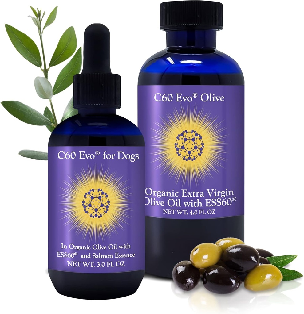 C60 EVO Dog Lover Set - Une bouteille pour chacun d'entre vous, Pure ESS60 en extra huile d'olive vierge pour les humains et les canines, compléments pour chiens, aliments pour animaux et produits pour chiens