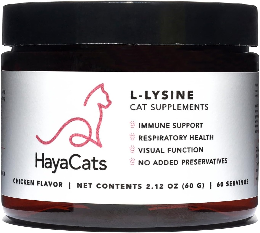 HayaCats Poudre L-Lysine pour Chats – Immune & Respiration Support – Supplément de Vet avec foie de poulet – Fabriqué aux États-Unis – 60 portions