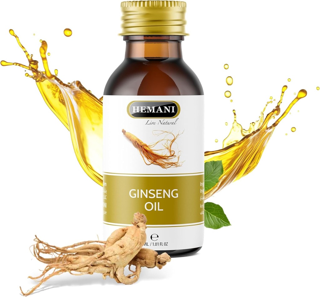 Hemani Ginseng Oil 30ml, Aceite de Ginseng, 100% Natural Herbal Ginseng Serum for Hair and Skin Care, Premium Ginseng Oil for Nourishing and Revitalizing Hair & Skin