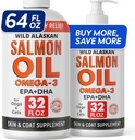 StrellaLab 64 OZ Salmon Oil for Dogs - Omega 3 for Dogs & Cats, Itch & Allergy Relief, Wild Alaska Salmon Oil Dogs Skin & Coat, Dog Fish Oil Liquid, Shedding Supplement EPA & DHA Fatty Acids - 2Packs