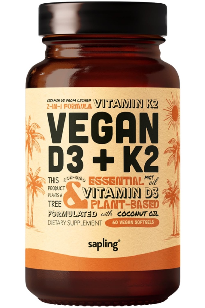 Vitamine végétalienne D3 + K2 supplément avec l'huile MCT de noix de coco - 4000 UI Vitamine D et 100mcg Vitamine K2 comme Mk7 - Absorption de calcium, force osseuse et soutien de santé immunitaire* - 60 Softgels