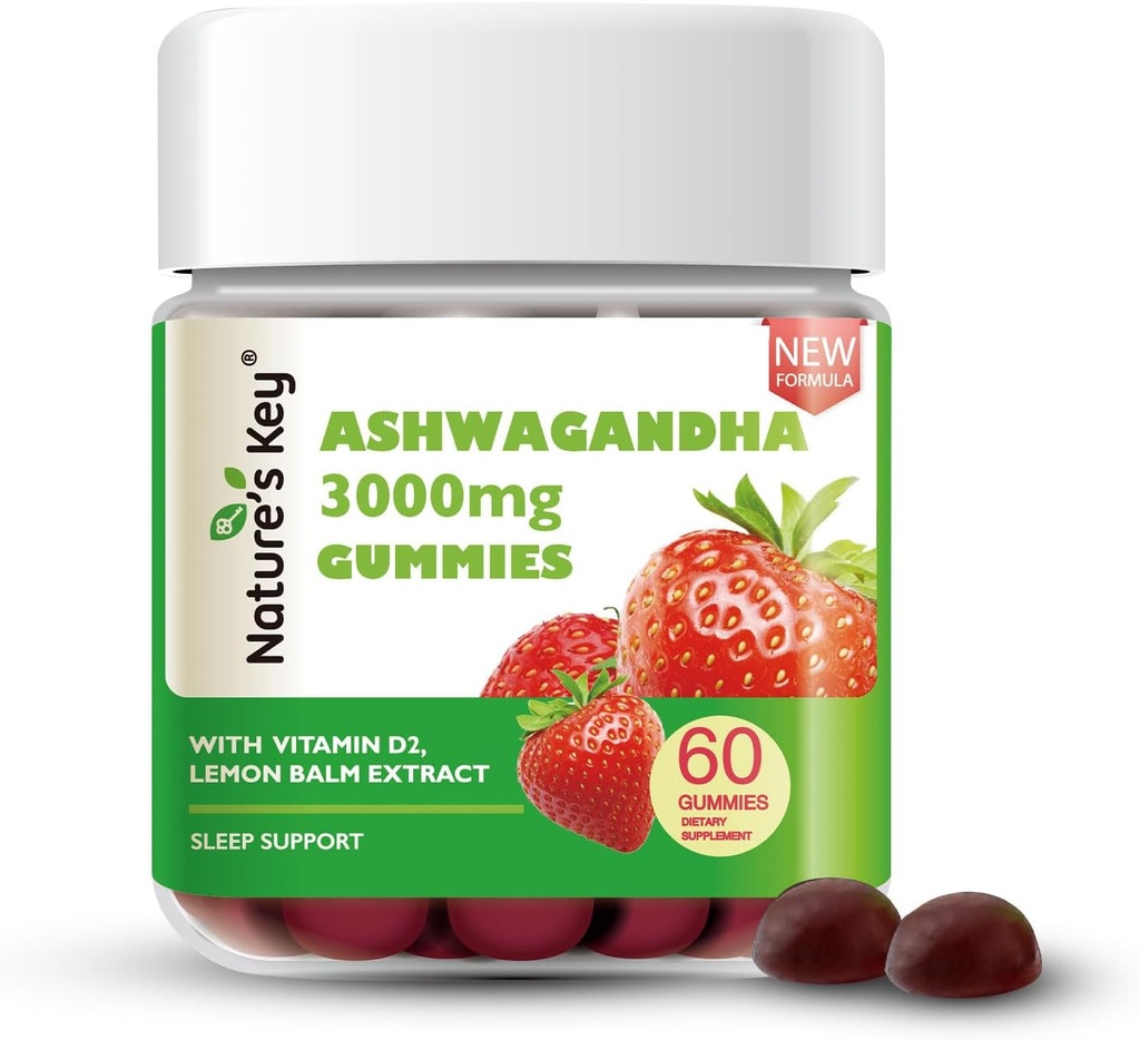 Nature's Key Upgraded 2.0 Ashwagandha Gummies, 3000mg Extra Potency Ashwagandha Supplement 