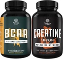 Bundel van Branch Chain Aminozuren Supplement en hoge sterkte Tri fase Creatine Pillen - Vegan BCAA Capsules Post Workout Muscle Recovery en Groei Ondersteuning - Spiermassa Gainer en spierherstel