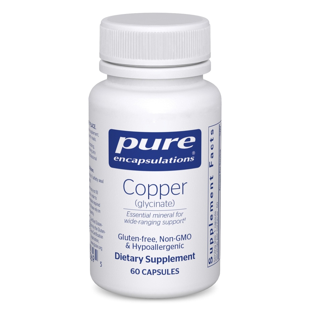 Pure Encapsulations Copper Glycinate 60's - 2 mg Copper Supplement, ondersteunt Red Blood Cell Formation* - Aids Energy Metabolisme - Non-GMO & Vegan - 60 Capsules