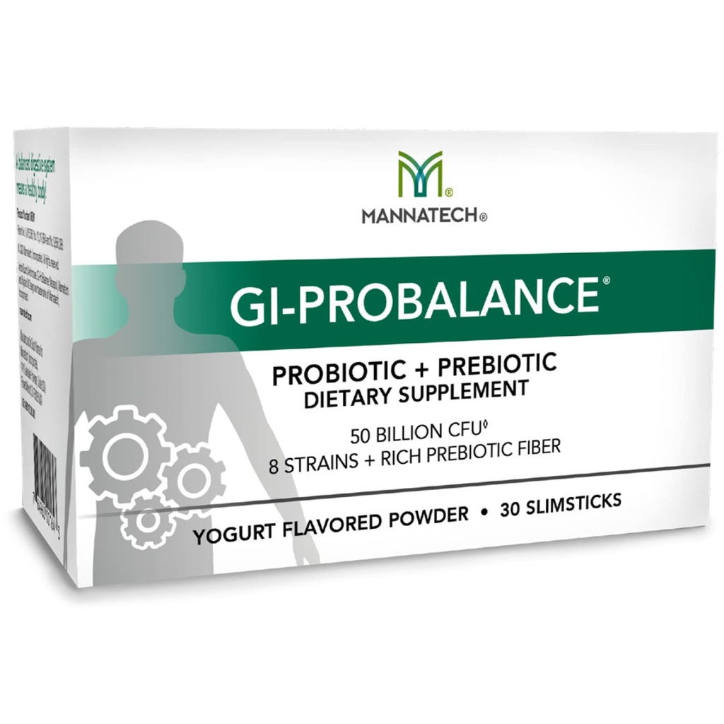 Mannatech Prebiotica en Probiotica, 30 Slimsticks, Yogurt smaak, GI-ProBalance w/MannaBiotic Blend, Pre en Probiotics Powder for Gut Health, w/8 Strains, Rich Prebiotic Fiber & 50 Miljard CFU